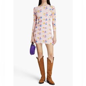 Ganni Pink Mesh Floral Dress